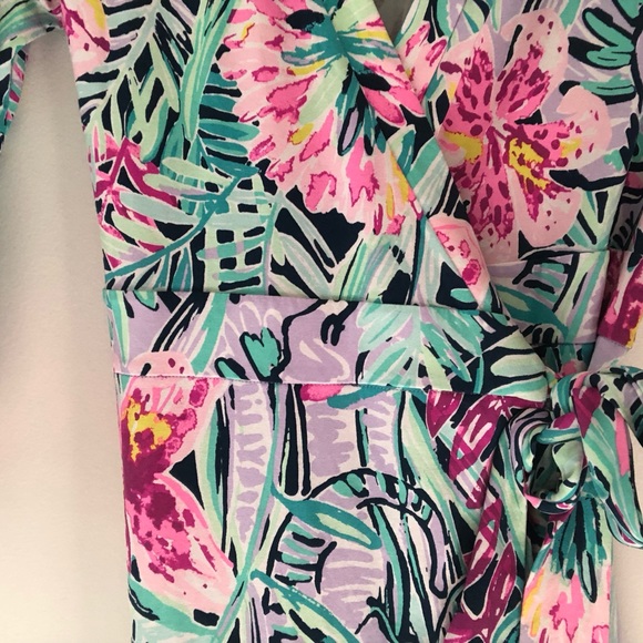 Lilly Pulitzer Rosaline Wrap Dress in Slathouse Soirée Blue Floral Multi Small - Picture 5 of 16